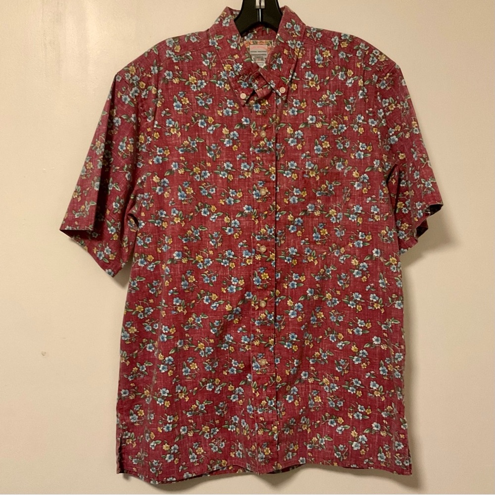 Reyn Spooner Commemorative Classic Hawaiian Shirt Reverse Floral Red Size M